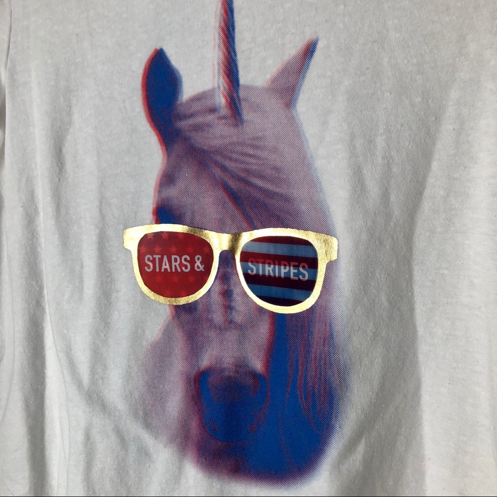 Old Navy White Holographic Unicorn Shortsleeve Tshirt Girls Large 10-12 - Picture 2 of 7